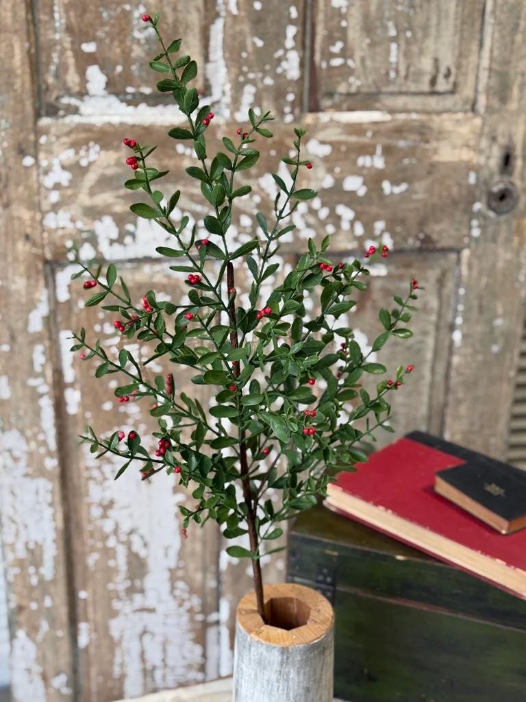 Holly and Berry Stems: Christmas Vase Filler, 36-Inch Pick