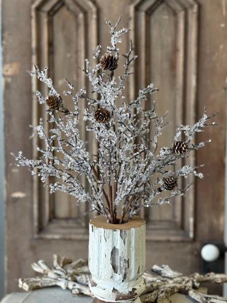 Ice Covered Branches Pick | Winter Wreath Supply, 19 Inch