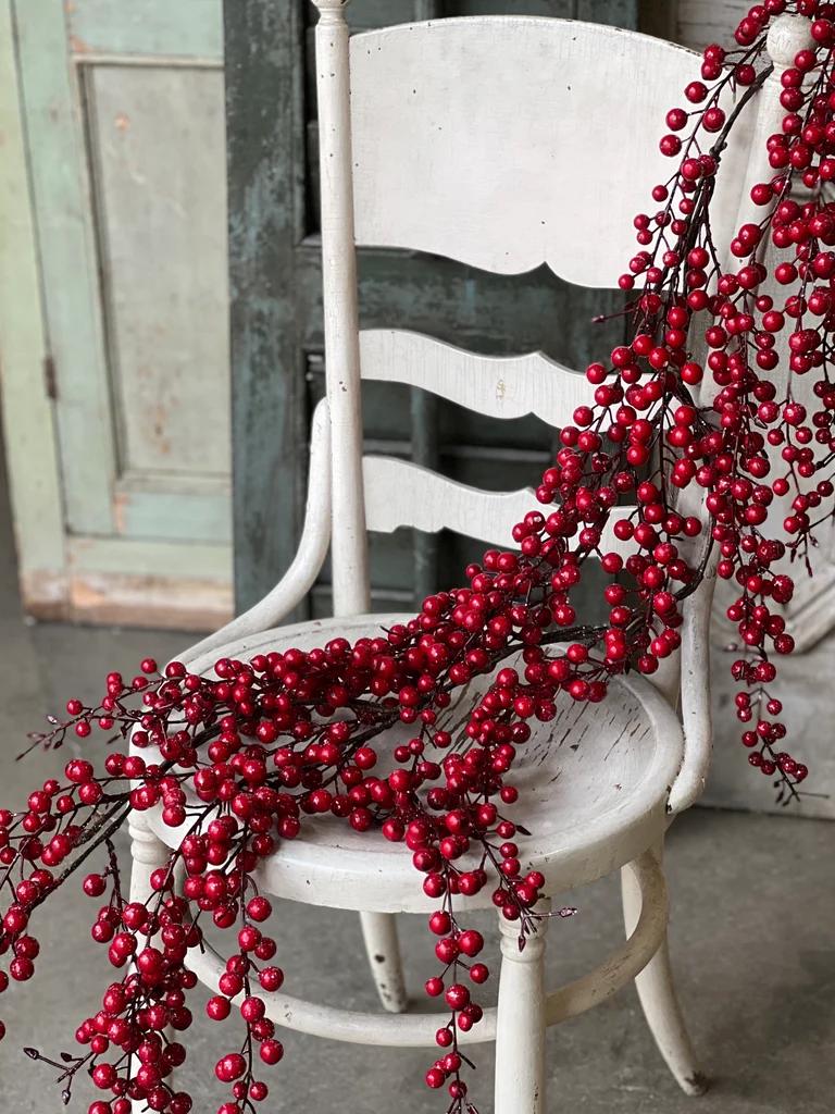 Weatherproof Faux Icy Red Berry Garland - 5 Foot Christmas Garland
