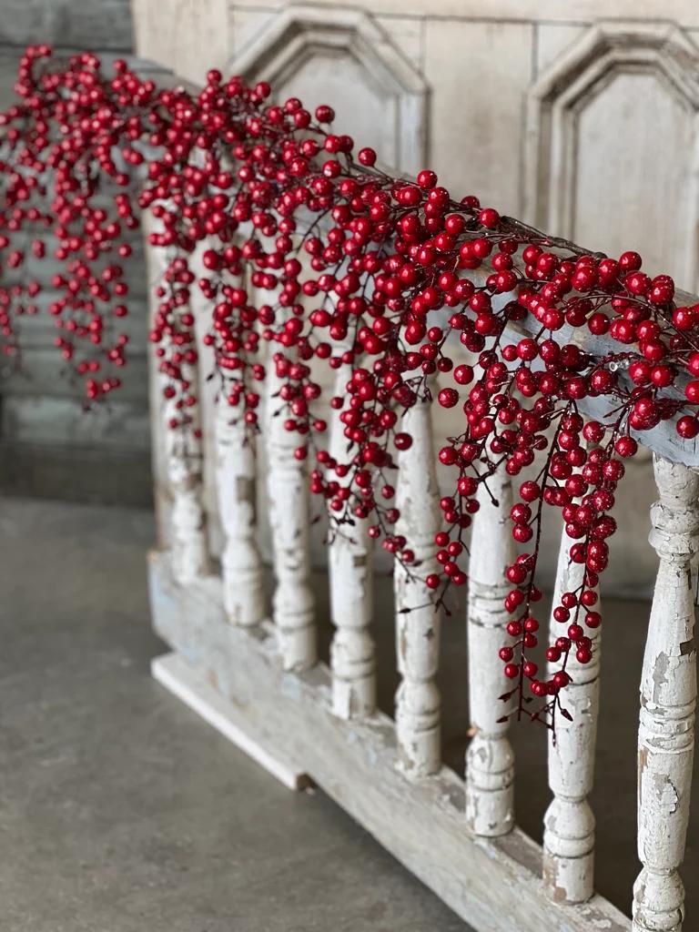 Weatherproof Faux Icy Red Berry Garland - 5 Foot Christmas Garland