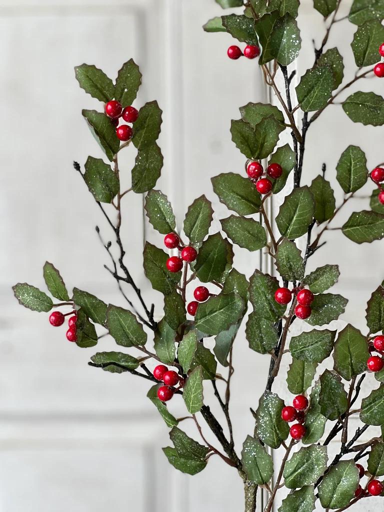 Holly and Berry Stems: Christmas Vase Filler - 30-Inch Spray