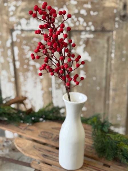 Faux Red Iced Red Berry Spray - 22 Inch Icy Toboggan Berry