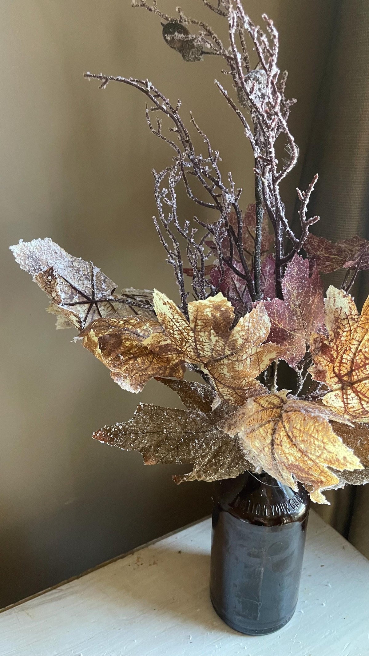 Artificial Frostbound Leaves Spray 21-Inch: Fall Decor