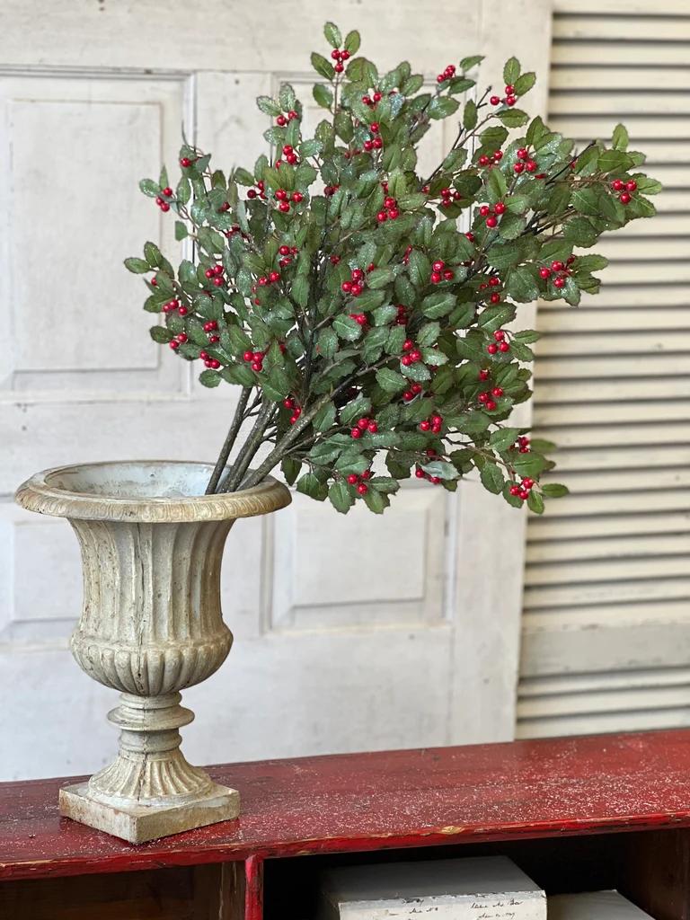 Holly and Berry Stems: Christmas Vase Filler - 30-Inch Spray