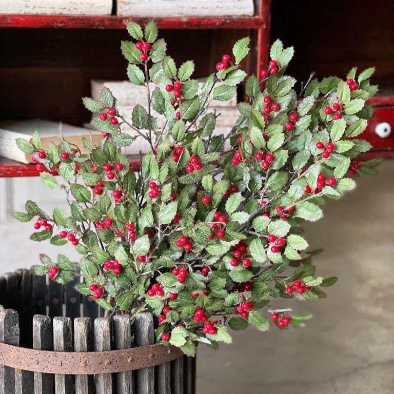 Holly and Berry Stems: Christmas Vase Filler - 30-Inch Spray