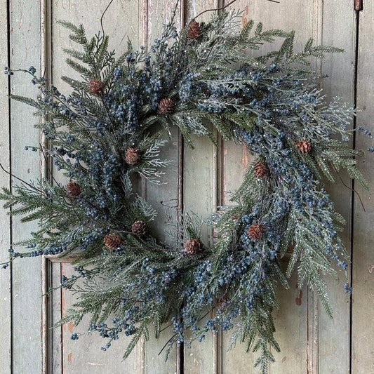 Rustic Cedar Winter Wreath | Faux Greenery, 24-Inch Base
