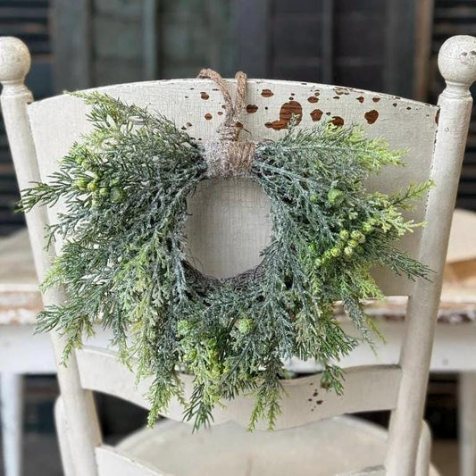 Small Cedar Winter Wreath | Faux Greenery, 9-Inch Base