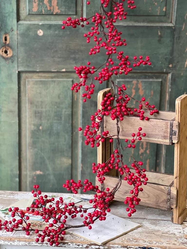 Weatherproof Faux Matte Red Berry Garland - 5 Foot Outdoor Christmas Garland