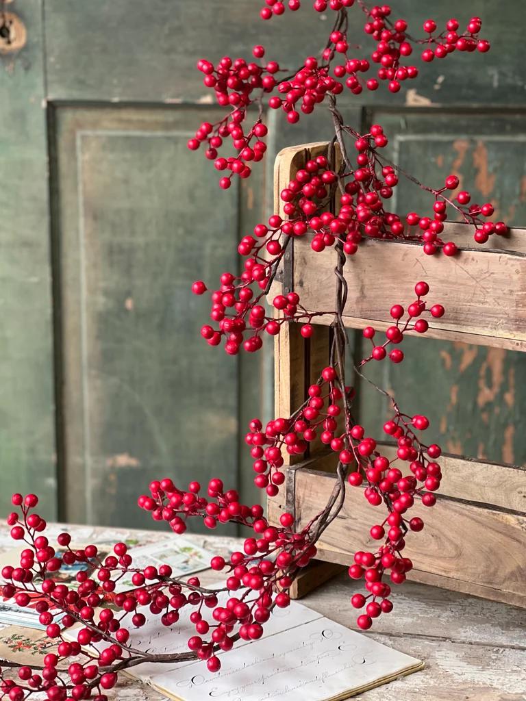 Weatherproof Faux Matte Red Berry Garland - 5 Foot Outdoor Christmas Garland