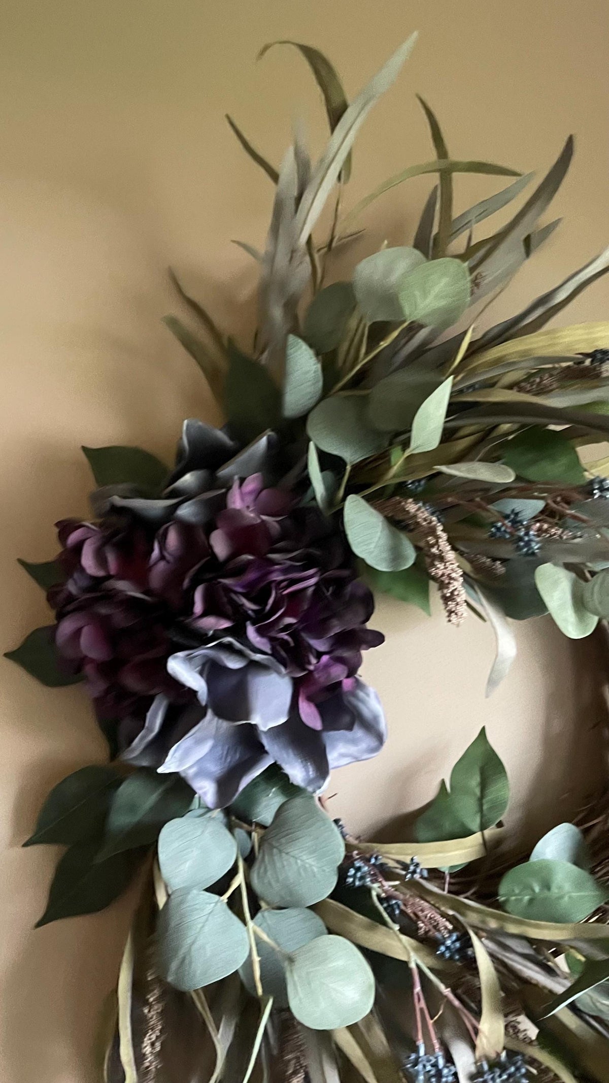 Handmade Fall Wreath | Purple Florals, Sage Grasses, Farmhouse Decor