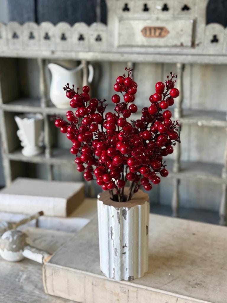 3 Stems Scarlet Sonata Red Berry Bundle - Christmas Florals - 15-Inch