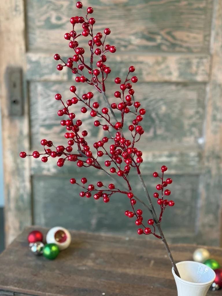 Merry Berry Spray - Christmas Red Berry Stem - 30-Inch