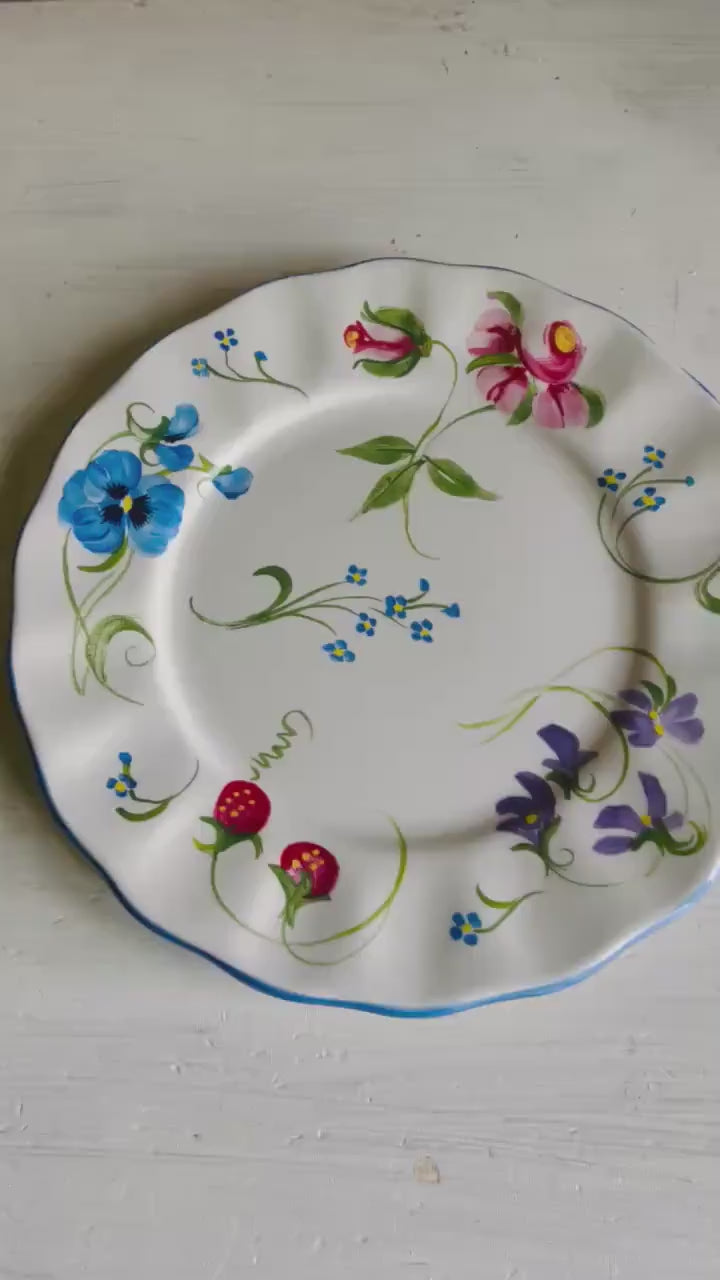 Blue Ridge Pottery Handpainted Floral Dinner Plate – Pamela Silin-Palmer Design, 10.5 Inch