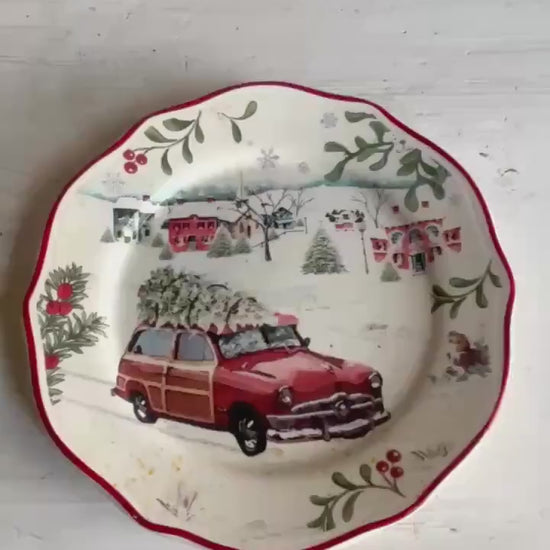 Better Homes & Gardens Heritage Christmas Plate | Vintage Wagon Salad Plate 8.75"