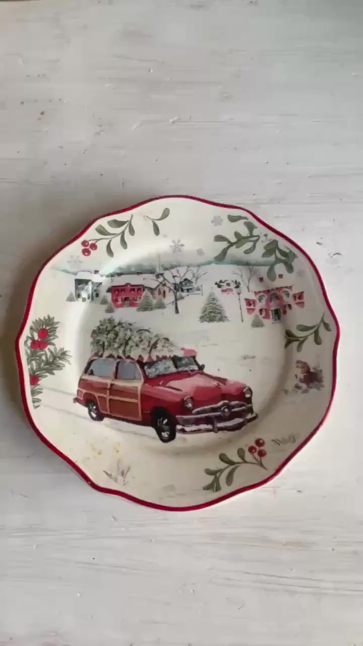 Better Homes & Gardens Heritage Christmas Plate | Vintage Wagon Salad Plate 8.75"