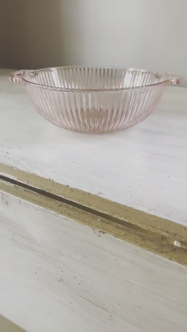 Vintage Pink Depression Glass Bowl with Handles - Vintage Pink Glass Bowl - Vintage Bowl - Vintage Depression Glass Vegetable Bowl