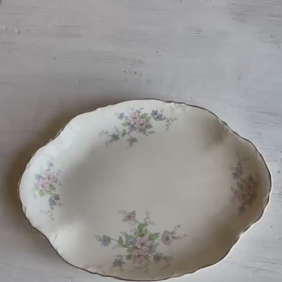 Vintage Homer Laughlin Republic 11.5 Inch Oval Platter | Pink & Blue Floral