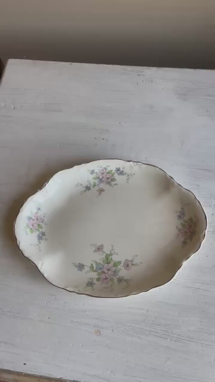 Vintage Homer Laughlin Republic 11.5 Inch Oval Platter | Pink & Blue Floral