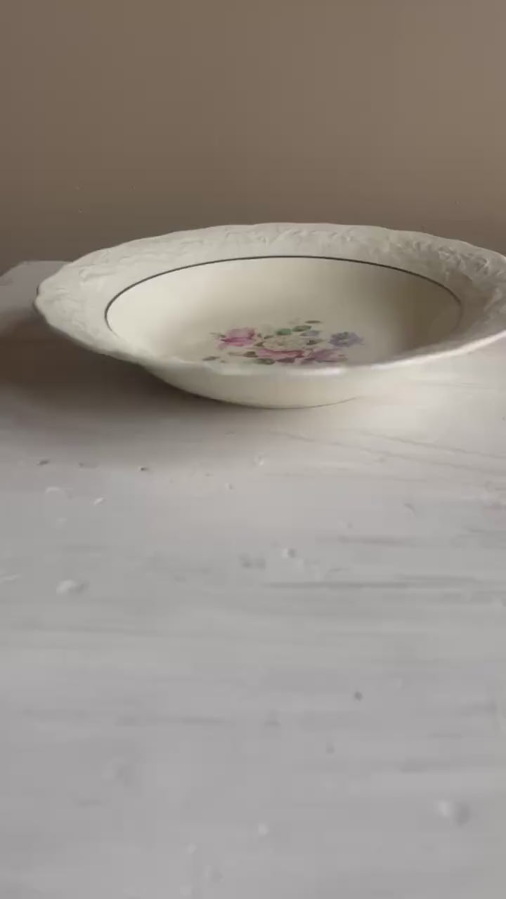 Vintage Mount Clemens Floral Serving Bowl: 1930s Embossed China