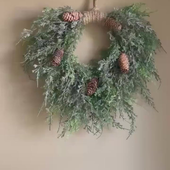 Cedar Thread Winter Wreath | Rustic Wreath | Cedar Wreath Faux  | Farmhouse Winter Wreath | Front Door Wreath for Winter | Wreath Base