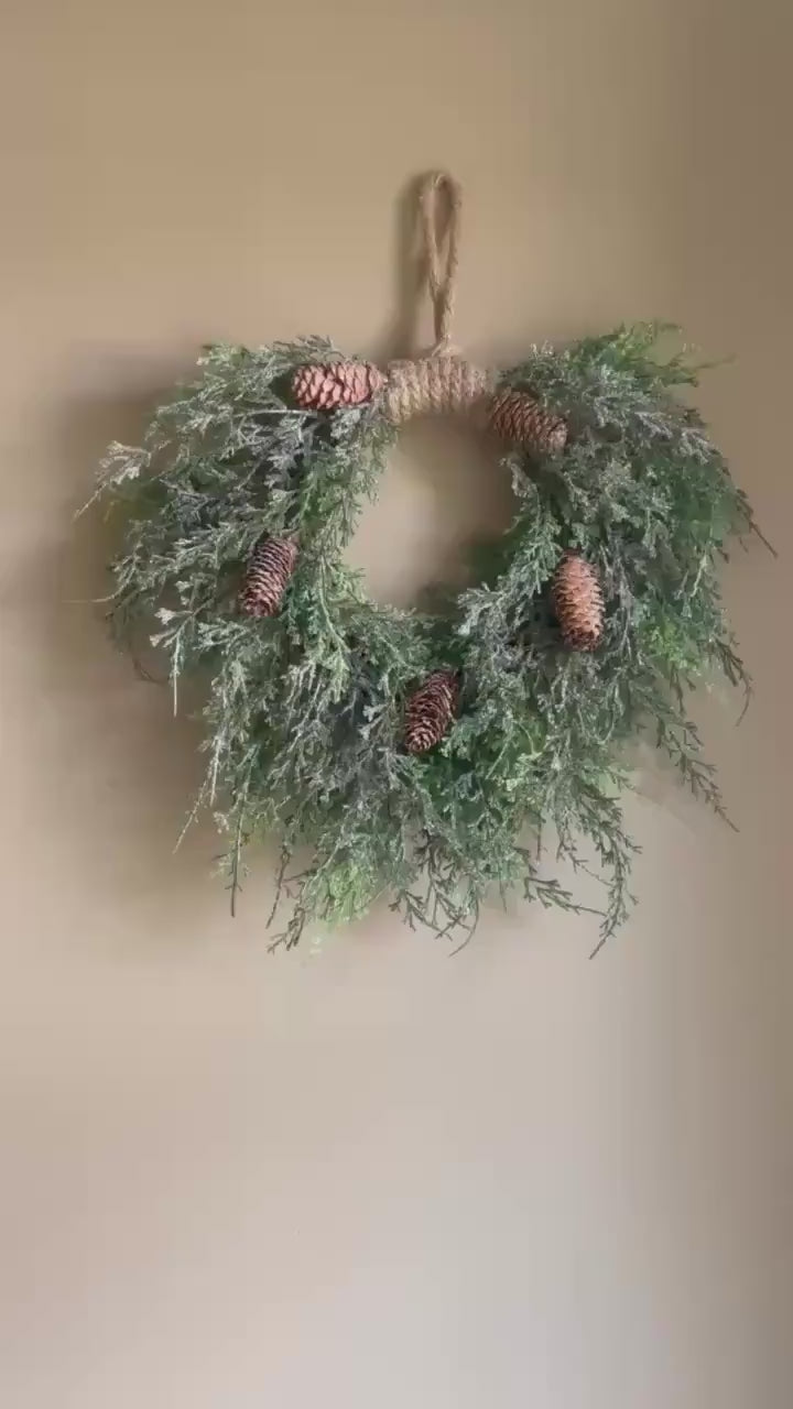 Cedar Thread Winter Wreath | Rustic Wreath | Cedar Wreath Faux  | Farmhouse Winter Wreath | Front Door Wreath for Winter | Wreath Base