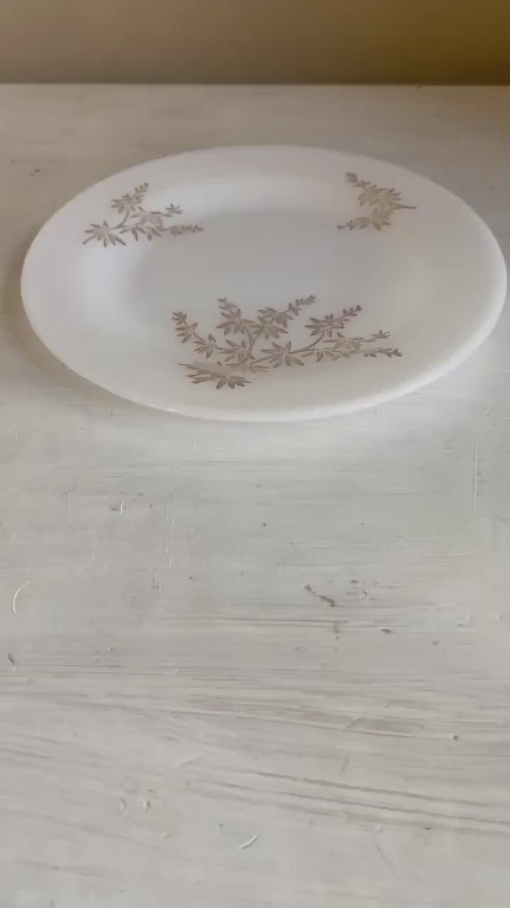 Federal Glass Golden Glory Leaf Dinner Plate | Vintage Plates | Golden Glory Leaf Pattern Plates | Vintage Federal Glass | Milk Glass Plates
