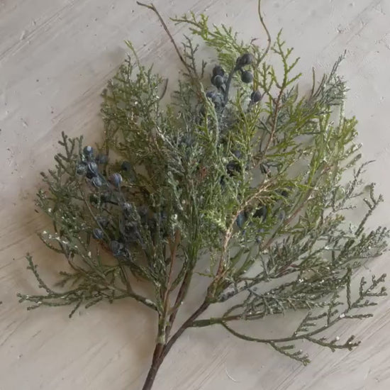 Bluestone Cedar Pick Set of 2 | Snow Covered Cedar Pick with Juniper Berries | Christmas Greens | Winter Wreath Supplies | Decor Vase Filler