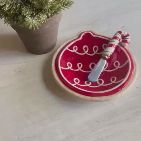 Fitz & Floyd Christmas Ornament Snack Plate with Spreader: Vintage Holiday Entertaining