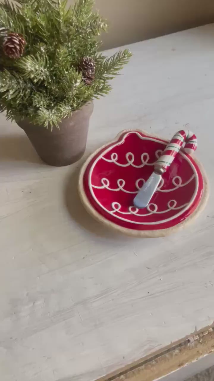 Fitz & Floyd Christmas Ornament Snack Plate with Spreader: Vintage Holiday Entertaining