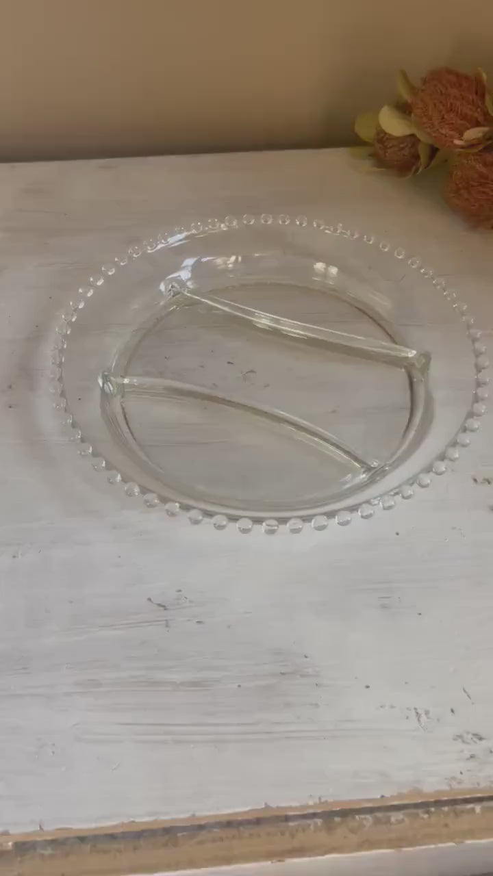 Candlewick Divided Dish - Vintage Candlewick Glass - Beaded Ridge Serving Dish - Vintage Divided Serving Dish - Hobnail Edge Serving Dish