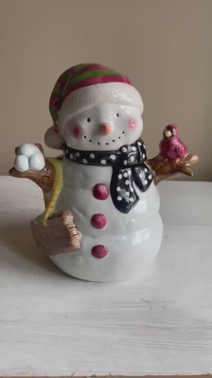 Vintage Snowman Cookie Jar: Christmas Holiday Kitchen Decor