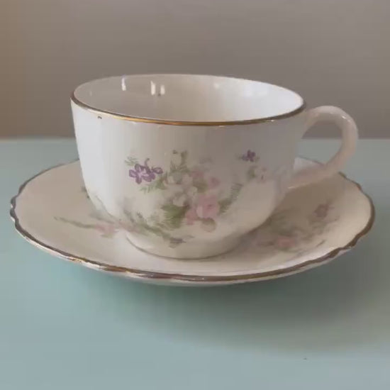 Vintage Homer Laughlin Jean Cup and Saucer Set: Pink Floral China