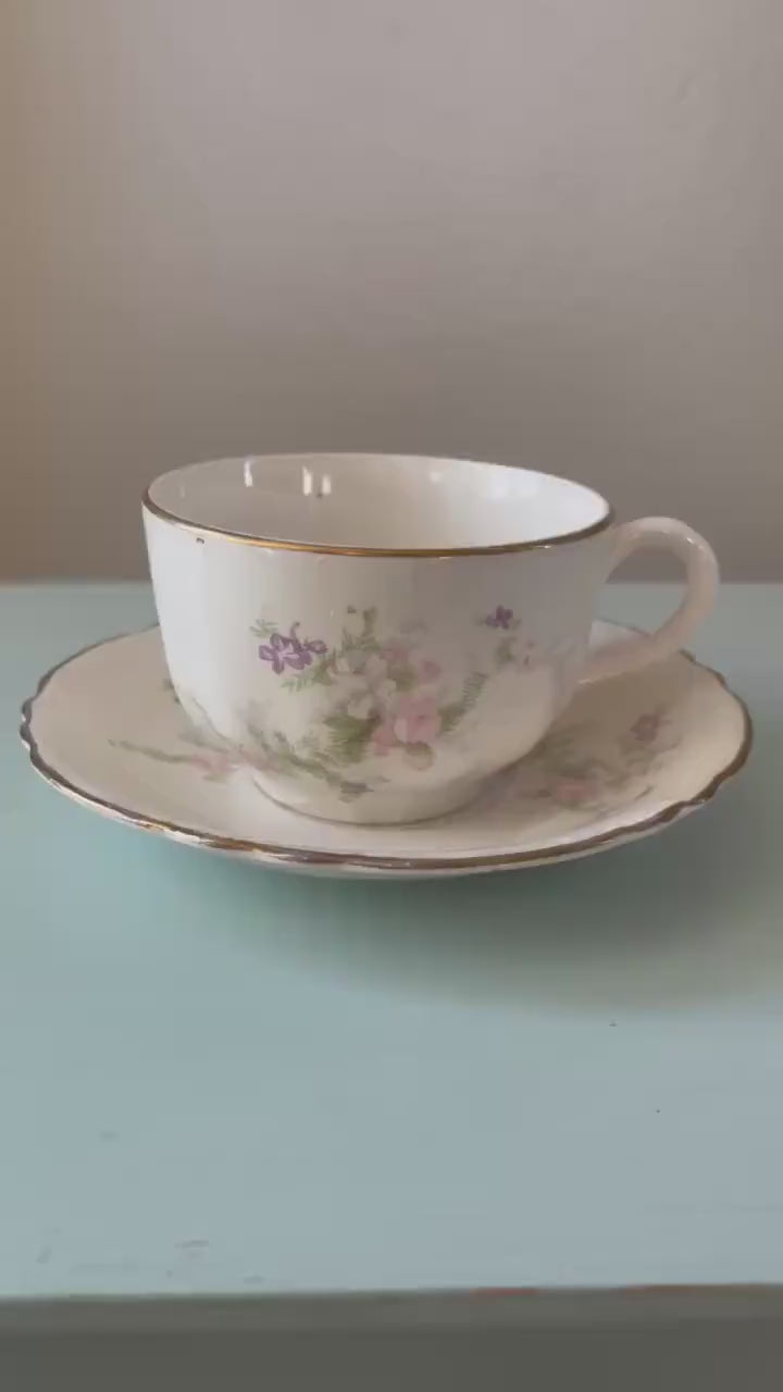 Vintage Homer Laughlin Jean Cup and Saucer Set: Pink Floral China