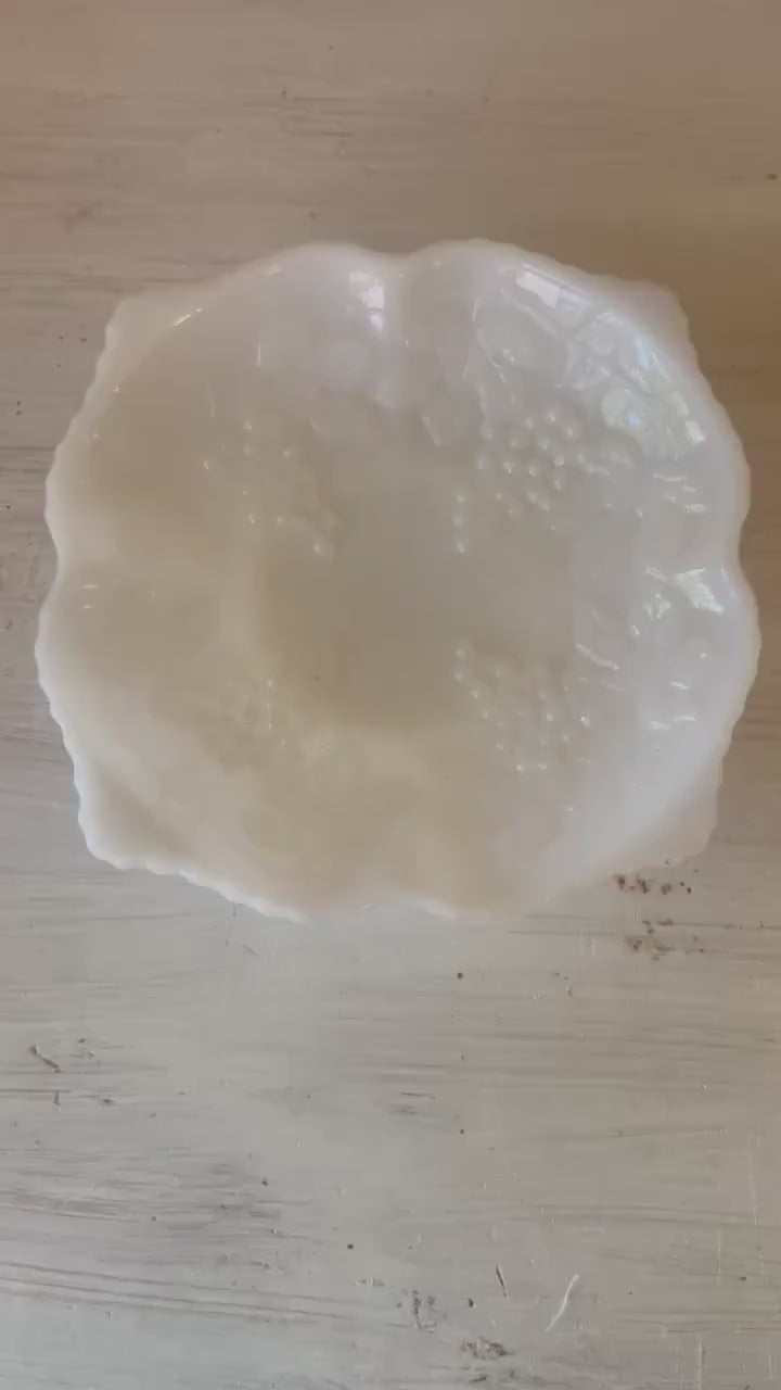 Anchor Hocking Milk Glass Square Bowl Grape Pattern | Milk Glass | Milk Glass Square Bowl | Milk Glass Grape Pattern