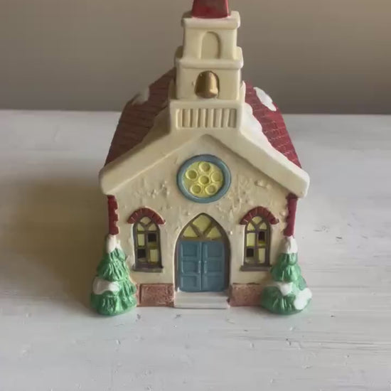 Americana Village St. Mary's Church – Hand-Painted Porcelain Christmas Decoration 1991