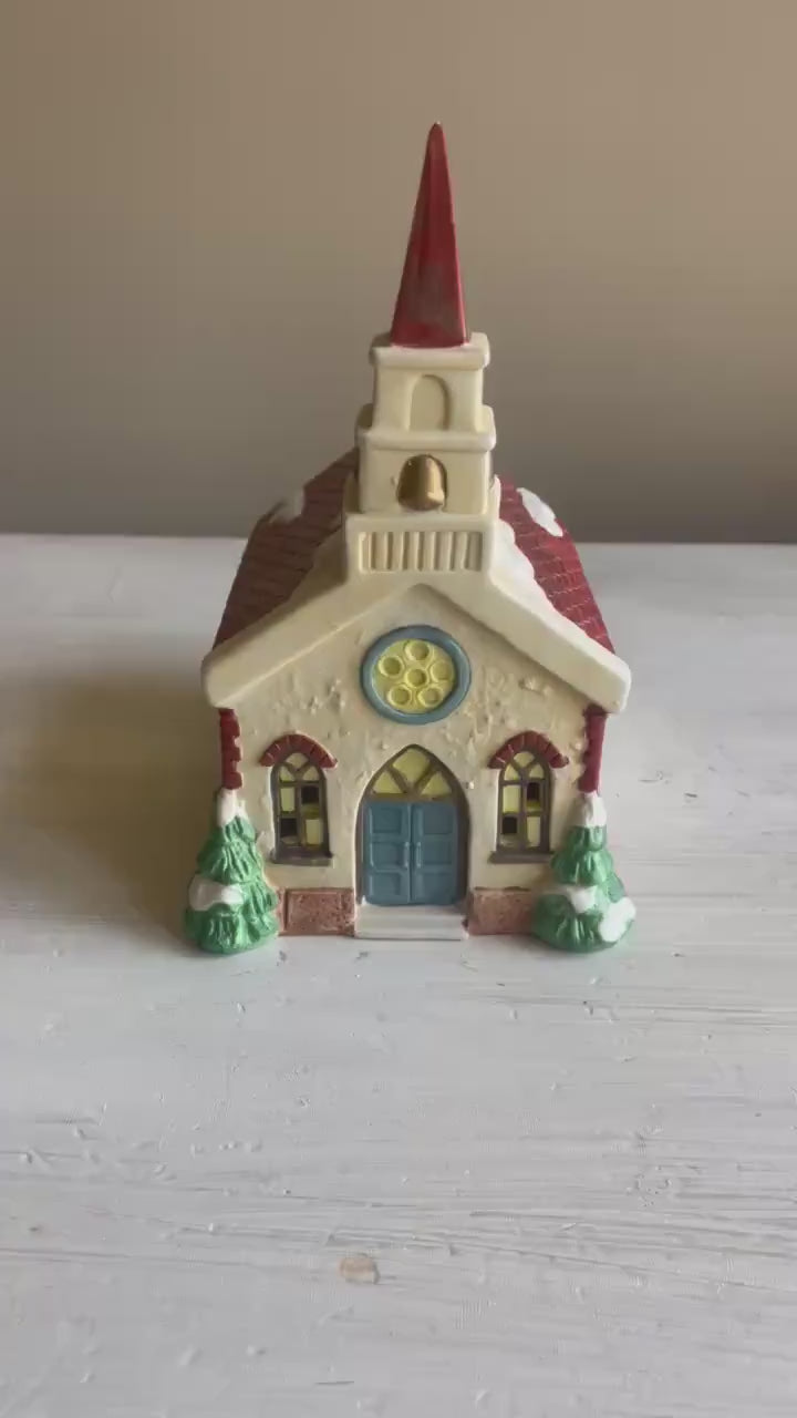 Americana Village St. Mary's Church – Hand-Painted Porcelain Christmas Decoration 1991