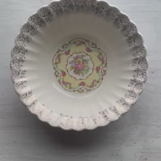 Vintage American Limoges Serving Bowl: Toledo Delight, 22k Gold Trim, 1930s China