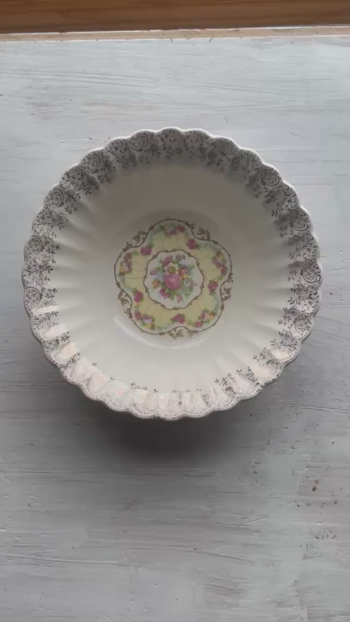 Vintage American Limoges Serving Bowl: Toledo Delight, 22k Gold Trim, 1930s China
