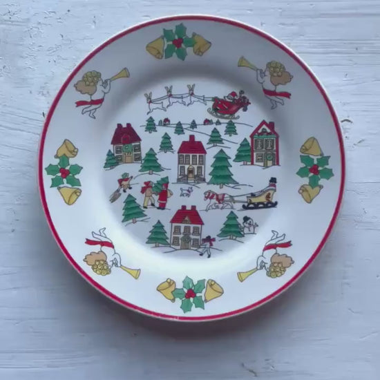 Vintage Christmas Salad Plates - Jamestown China Winter Village Scene - Set of 4