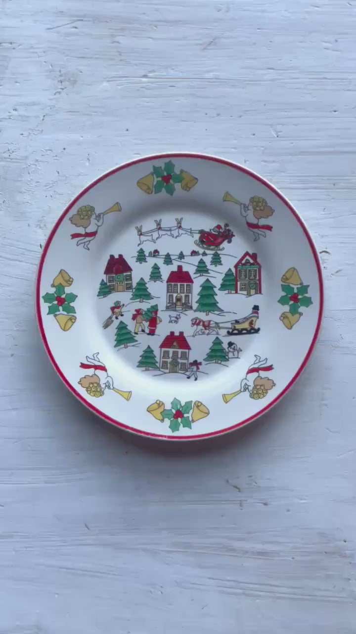 Vintage Christmas Salad Plates - Jamestown China Winter Village Scene - Set of 4