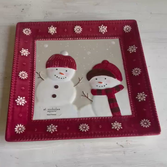 St Nicholas Square Christmas Platter: Snowman Ceramic Serving Tray