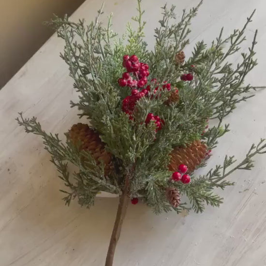 Snow Covered Cedar Berry Pick: Christmas Greens, Winter Wreath Supply