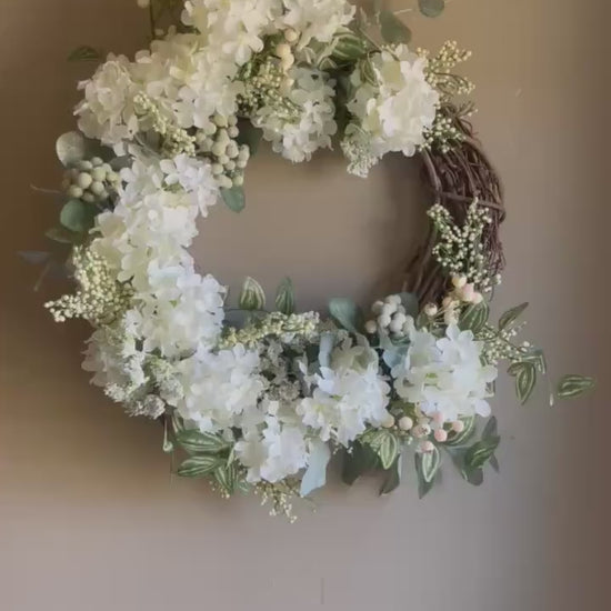 Handmade Spring Wreath: Farmhouse Hydrangea & Eucalyptus