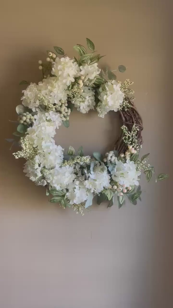 Handmade Spring Wreath: Farmhouse Hydrangea & Eucalyptus