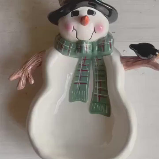 Vintage Snowman Candy Dish | Winter Serving Dish | Snowman Serving Dish | Sakura Snowman Dish | Vintage Christmas