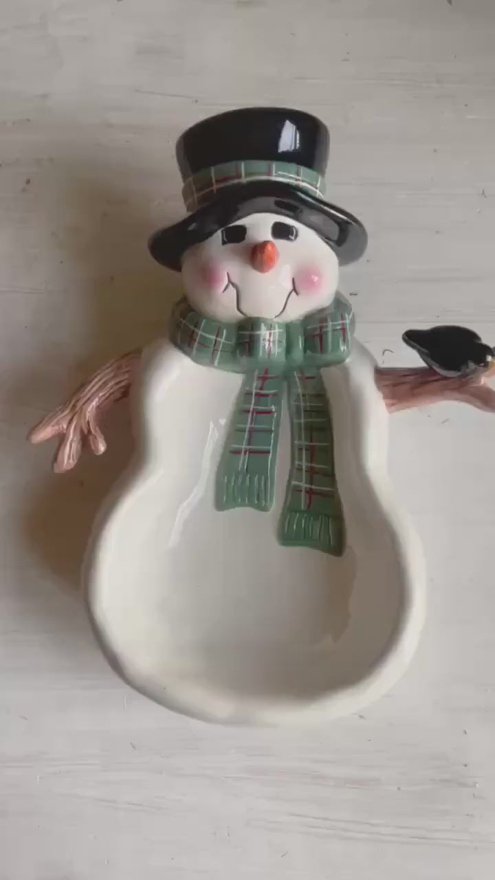 Vintage Snowman Candy Dish | Winter Serving Dish | Snowman Serving Dish | Sakura Snowman Dish | Vintage Christmas