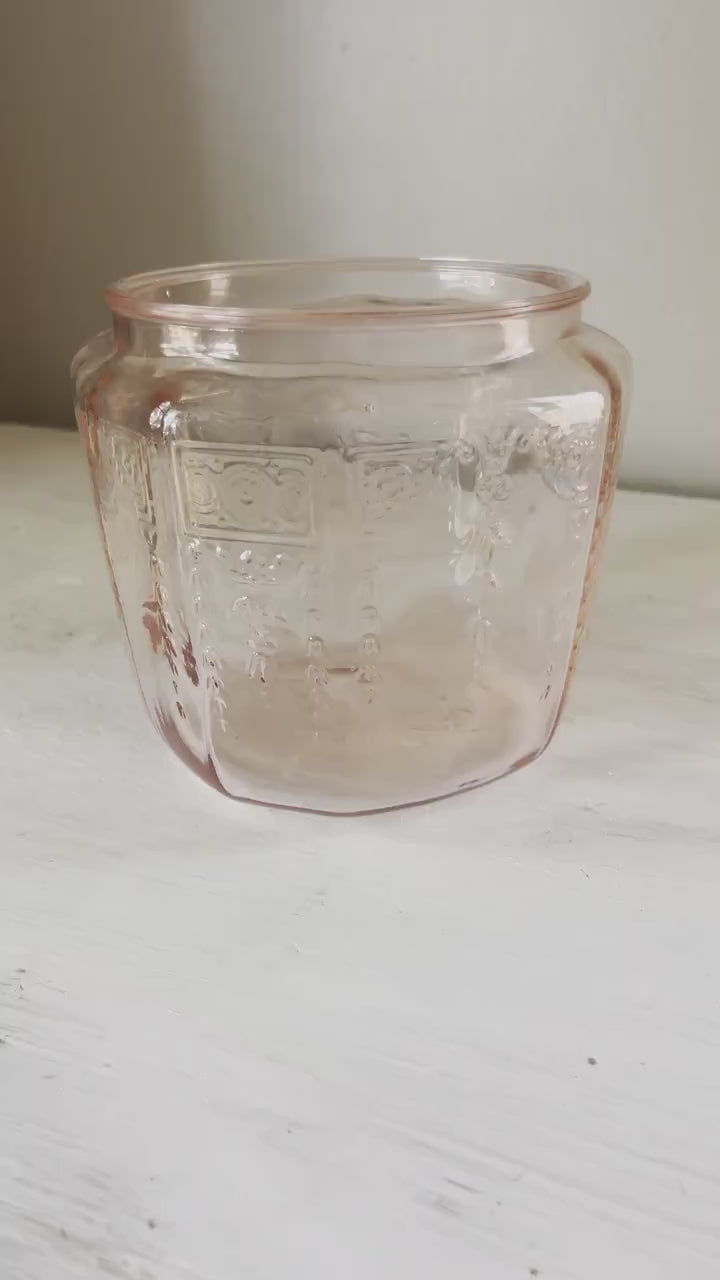 Pink Depression Glass Biscuit Jar Princess Pattern | 1930s Pink Depression Glass Cookie Jar | Depression Glass Jar | Anchor Hocking
