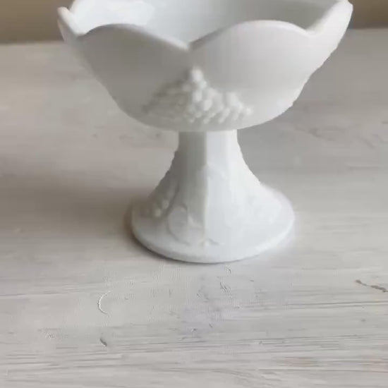 Vintage Indiana Colony Milk Glass Candle Holder - Harvest Grape Pattern