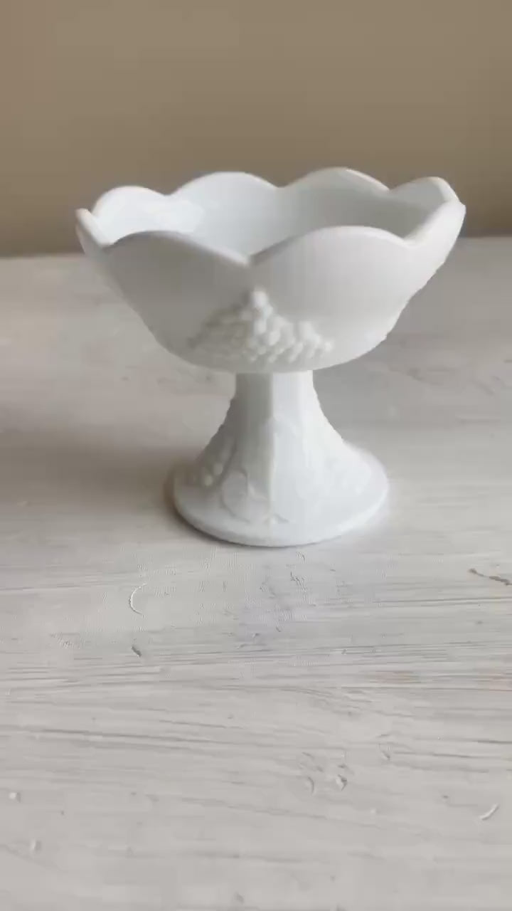 Vintage Indiana Colony Milk Glass Candle Holder - Harvest Grape Pattern
