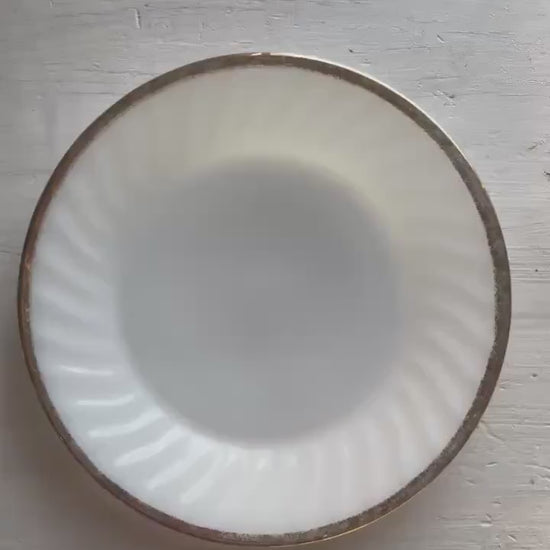 Fire King Milk Glass Golden Anniversary Plate | Vintage Fire King Milk Glass Swirl | Vintage Anchor Hocking Gold Rim Milk Glass Plate